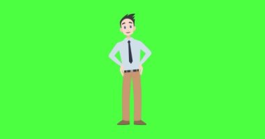 Animation of illustration of caucasian man talking and gesturing with copy space on green screen. Character and movement concept digitally generated video.