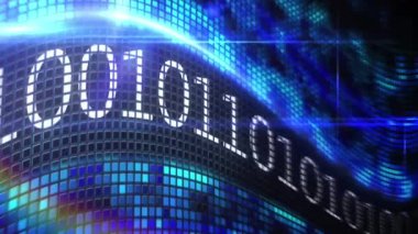 Dijital ekranda veri animasyonu ve ikili kod üzeri 6 g. Veri işleme, dijital arayüz ve teknoloji konsepti dijital olarak oluşturulmuş video.