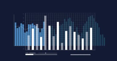 Animation of diverse graphs on navy background. Global finance, money and economy concept digitally generated video.