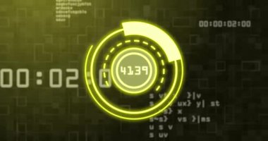 Siyah arkaplanda veri işleme üzerinde tarama kapsamı animasyonu. Küresel teknoloji, bilgisayar ve dijital arayüz kavramı dijital olarak oluşturulmuş video.