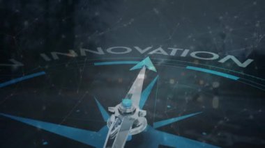 Yenilikle pusula üzerindeki bağlantıların animasyonu. Ağ, bağlantılar, kişisel gelişim, iş ve olasılıklar konsepti dijital olarak oluşturulmuş video.