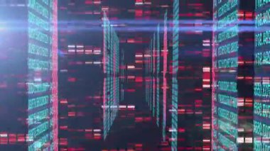 Animation of lights over data processing in black space. Global network, data processing and technology concept digitally generated video.