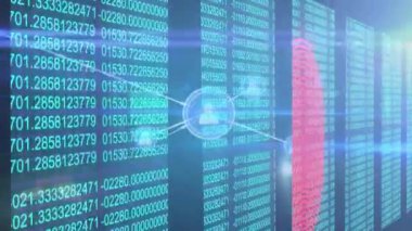 Veri işleme üzerine simgelerle bağlantı ağının animasyonu. küresel iş ve dijital arayüz kavramı dijital olarak oluşturulmuş video.