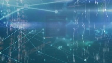Veri işlemenin animasyonu ve siyah arkaplan üzerindeki bağlantılar ağı üzerinden 6g metin. Küresel teknoloji, bilgisayar ve dijital arayüz kavramı dijital olarak oluşturulmuş video.