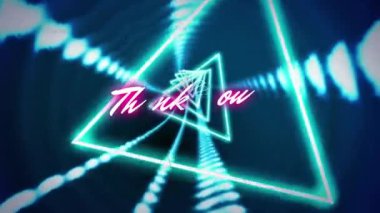 Animation of thank you over tunnel made of triangles and black background. Video games, communication, colour and movement concept digitally generated video.