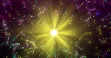 Animation of yellow light and connections on black background. Shape, colour, movement and space concept digitally generated video.