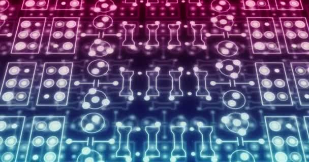 Animation Neon Integrated Circuit Purple Blue Background Electronics Signal Data — Stock videók