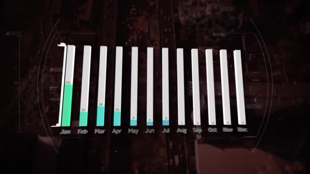 Statistiksel Veri Işleme Şehir Manzarasının Havadan Görüntüsü Üzerinde Tarama Küresel — Stok video