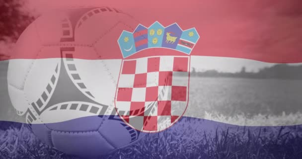 Animation Waving Croatia Flag Football Ball World Cup Soccer Concept — Wideo stockowe