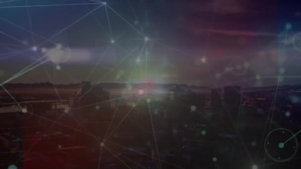 Şehir Manzarası Üzerindeki Bağlantıların Canlandırılması Bağlantılar Veri Işleme Teknoloji Konsepti — Stok video