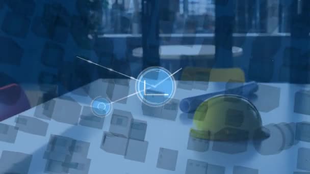Animation Connections Engineer Helmet Desk Network Connections Building Industry Concept — Vídeo de Stock