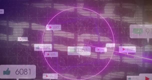Digital Animation Neon Shapes Speech Bubbles Security Chain Icon Purple — Αρχείο Βίντεο