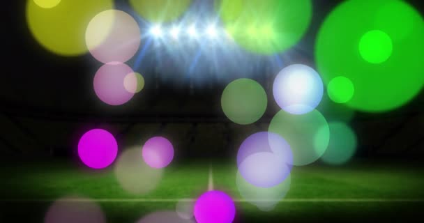 Animacja Słabych Punktów Świecące Światła Nad Stadionem Piłkarskim World Cup — Wideo stockowe