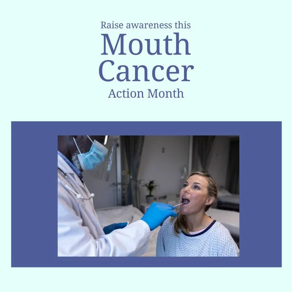 Bild Der Mundkrebs Aktion Monat Über Verschiedene Männliche Zahnarzt Und — Stockfoto