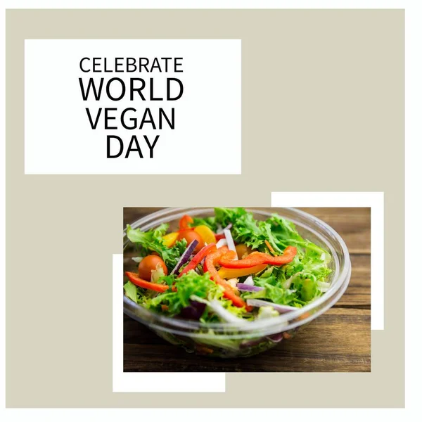 Composition Celebrate World Vegan Day Text Vegetables Beige Background World — Photo