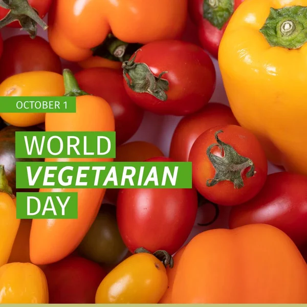 Composition World Vegetarian Day Text Tomatoes Peppers World Vegetarian Day — Photo