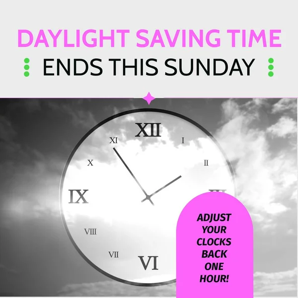 Composition of end of daylight saving time text over clock. End of daylight saving time concept digitally generated image.