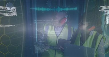 Koyu arkaplan üzerinde 6G jenerasyon metin ve veri işleme animasyonu. Dijital olarak oluşturulmuş küresel bağlantılar, veri işleme ve dijital arayüz kavramı.