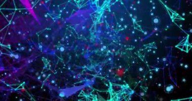 Animation of connections over shapes on black background. Network, connections and science concept digitally generated video.