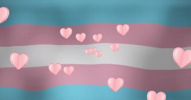 Çizgili bayrağın üzerinde yüzen kalplerin animasyonu. Lgbt, cinsel azınlık ve eşcinsel gurur kavramı dijital olarak oluşturuldu.