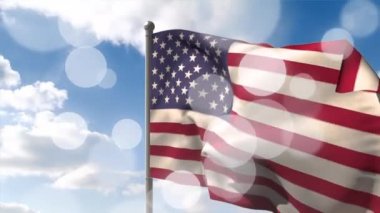 Bayrağın üzerindeki noktaların animasyonu gökyüzünde sallanıyor. Amerikan vatanseverliği, özgürlük, semboller ve dijital olarak üretilen bağımsızlık konsepti.