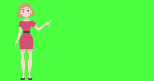Animation Illustration Caucasian Woman Talking Gesturing Copy Space Green Screen — Stockvideo