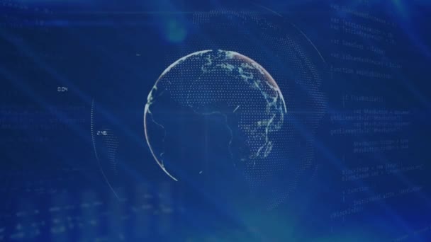 Animation Globe Connections Navy Background Global Network Data Processing Technology — Wideo stockowe