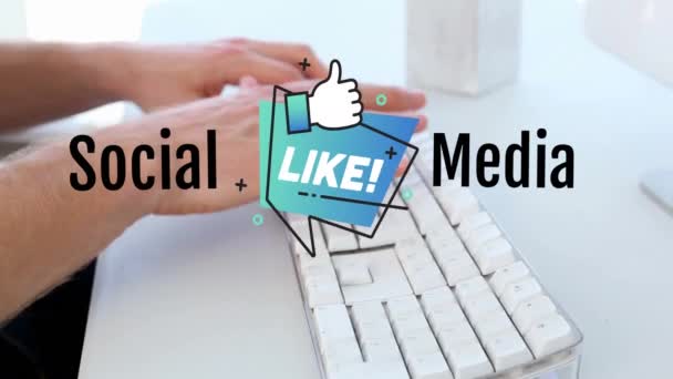 Animation Social Media Hands Caucasian Man Typing Computer Social Media — Videoclip de stoc