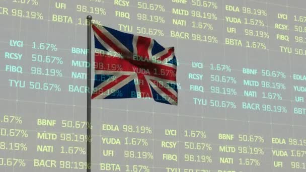 Анімація Прапора Великої Крихти Над Фінансовими Даними Британські Фінанси Економіка — стокове відео