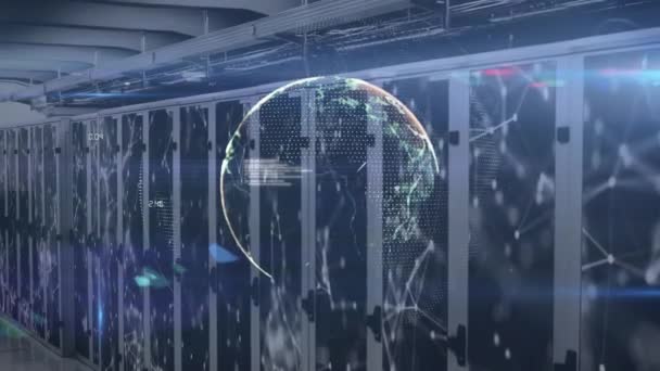 Animation Globe Data Processing Server Room Global Technology Computing Digital — Wideo stockowe