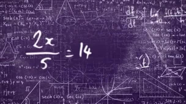 Animation Math Formulas Violet Background Math Science Education Learning Concept — Stock Video