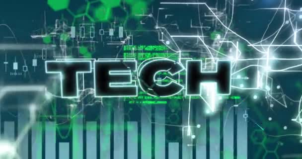 Animace Grafů Dat Technologií Šestiúhelníků Modrém Pozadí Finance Ekonomika Technologický — Stock video