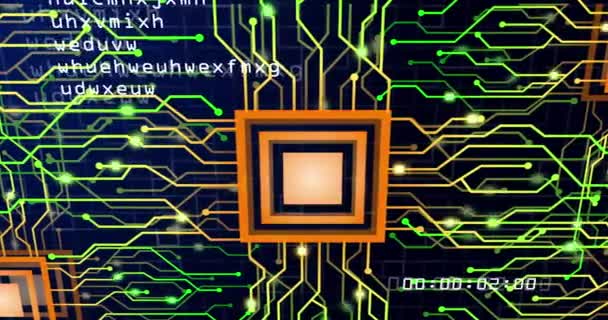 Animation Neon Integrated Circuit Data Black Background Electronics Signal Data — ストック動画