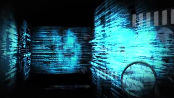 Animation Data Lights Fingerprint Hands Caucasian Man Magnifier Network Data — стоковое видео