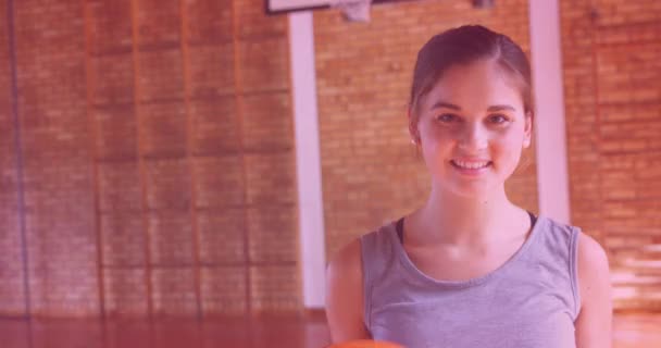 Animation Girl Power Text Smiling Girl Basketball Ball Girl Power — Stockvideo