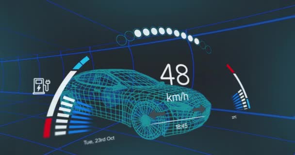Animation Speedometer Data Processing Car Drawing Background Global Engineering Mechanics — Vídeos de Stock