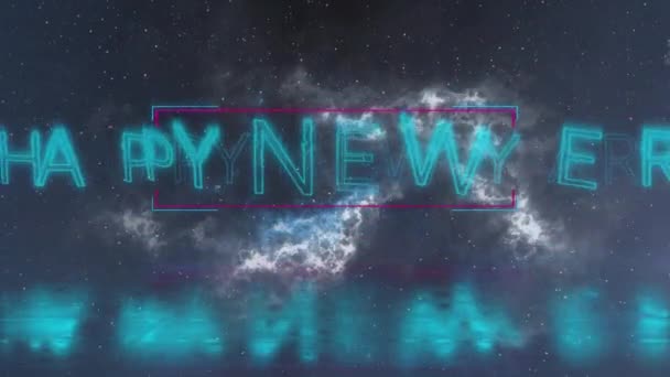 Animatie Van Gelukkig Nieuwjaar Neon Tekst Rook Donkere Achtergrond Nieuwjaarstraditie — Stockvideo