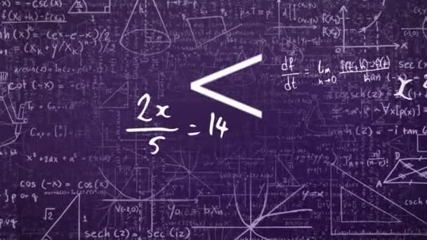 Animation Math Formulas Violet Background Math Science Education Learning Concept — Stockvideo