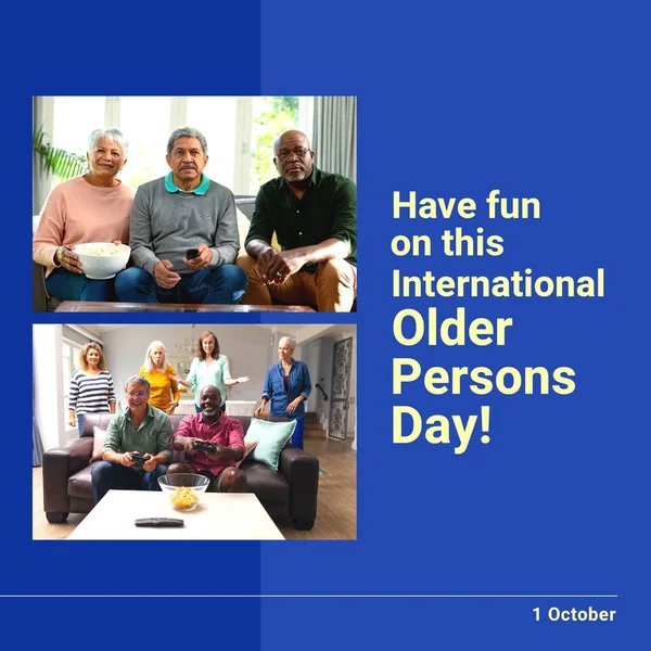 Image National Older Persons Day Happy Diverse Senior Friends Seniors — 스톡 사진