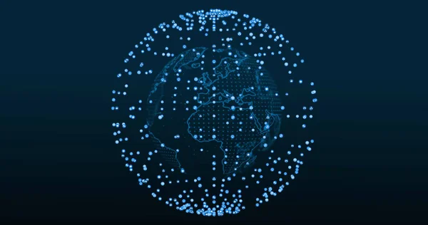 Image of network of connections over spinning globe. Global connections, digital world and digital interface concept digitally generated image.