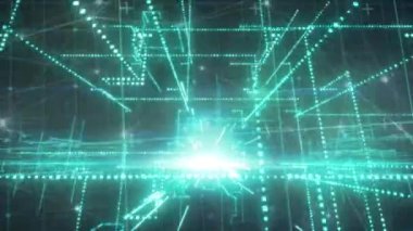 Animation of lights over black digital screen. Data processing and digital interface concept digitally generated video.