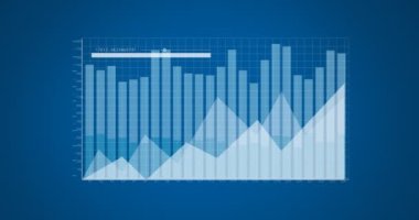 Animation of diverse graphs on blue background. Global finance, money and economy concept digitally generated video.