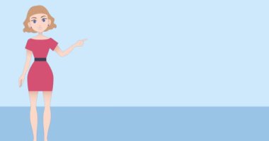 Animation of caucasian businesswoman making presentation on blue background. Communication and business concept digitally generated video.