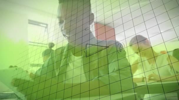 Animation Math Formulas Afrcian American Teenage Boy Using Tablet School — ストック動画