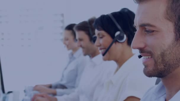 Animation Violet Ribbon Diverse Call Center Workers Health Care Business — Αρχείο Βίντεο