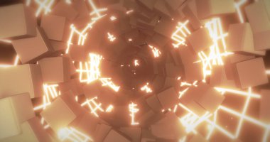 Siyah arkaplanda hareket eden fayans duvarı görüntüsü. Soyut arkaplan ve dijital arayüz kavramı dijital olarak oluşturuldu.