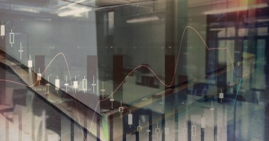 Ofis resmi ve veri işleme kutusu. Küresel iş ve dijital arayüz kavramı dijital olarak oluşturulmuş görüntü.