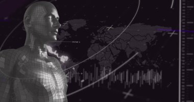 İnsan vücudunda tarama ve veri işleme alanının görüntüsü. Küresel bilim, araştırma, dijital arayüz ve dijital olarak oluşturulmuş görüntü işleme kavramı.