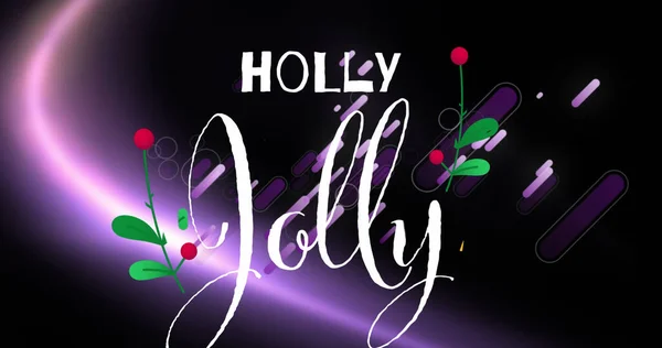 Image Holly Jolly Black Violet Background Christmas Winter Tradition Concept — Photo