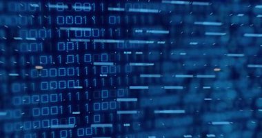 Donanma arka planında grafiklerin ve ikili kodların animasyonu. Finans, ağ ve teknoloji konsepti dijital olarak oluşturulmuş video.